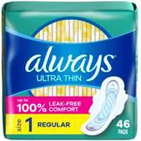 Always Ultra Thin Size 1 Unscented Regular Pads with Wings