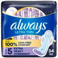 Always Ultra Thin Size 5 Unscented Extra Heavy Overnight Pads with Wings