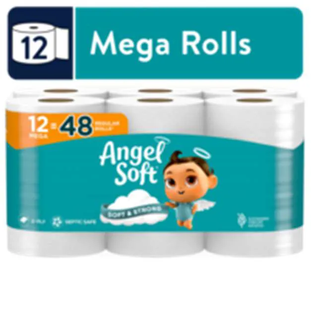 Angel Soft Mega Roll 2-Ply Toilet Paper Unscented - 12 ct