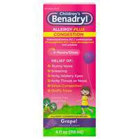 Benadryl Children's Allergy + Congestion Relief Antihistamine Grape Liquid