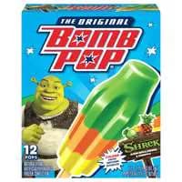 Bomb Pop Shrek Green Apple Orange & Pineapple Ice Pops - 12 ct