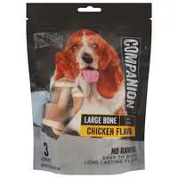Companion Large Bone Chicken Flavor Rawhide Free Dog Chews - 3 ct