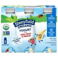 Stonyfield Organic Kids Low Fat Strawberry Banana Yogurt Smoothies - 6 ct