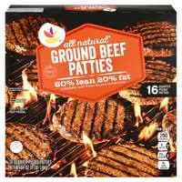 Stop & Shop Natural 80% Lean 20% Fat Ground Beef Patties - 16 ct Frozen