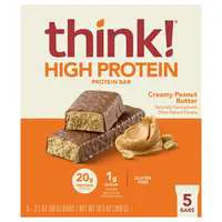think! Gluten Free Creamy Peanut Butter 20g High Protein Bars - 5 ct